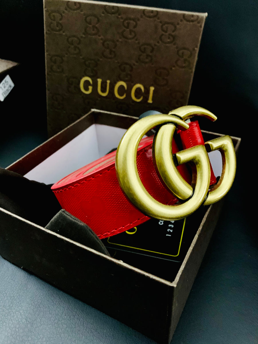 Red and Gold G Designer Belt- Order Wholesale
