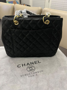 Classic Chanel Black Leather Tote Satchel w/ Clutch Purse