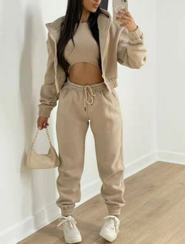 Tan Three-Piece Tracksuit Set