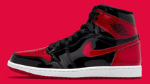 Load image into Gallery viewer, “Bred” Patent Leather Jordan 1s