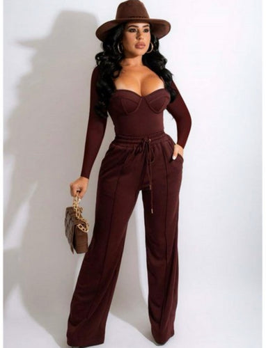 Drawstring Wide Leg Pants Set