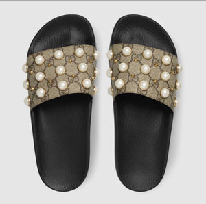 Women GG Slides with Pearls
